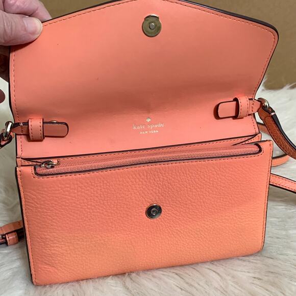 KATE SPADE Melon Pebbled Leather MARTI Large Slim Flap Wallet w/XBody Strap - Picture 12 of 16